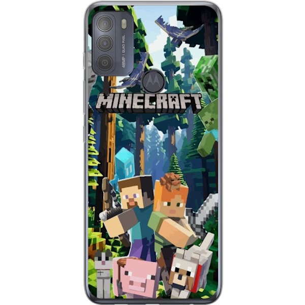 Motorola Moto G50 Läpinäkyvä kuori Minecraft-matkapuhelinkotelo metsällä ja pikselityylisillä hahmoilla