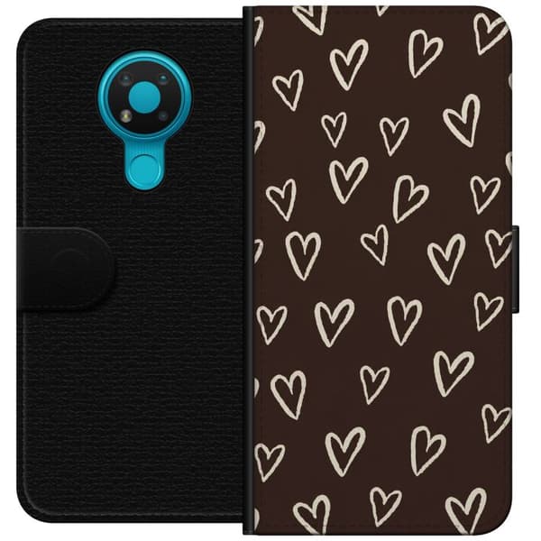 Kompatibel Tegnebogsetui til Nokia 3.4 Brune chokoladehjerter brun