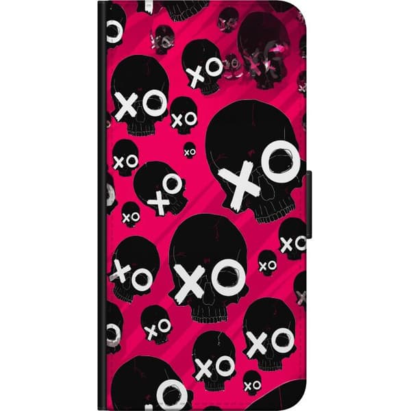 Kompatibel Tegnebogsetui til Xiaomi Redmi Note 9S Rosa dödskallar med XO pink