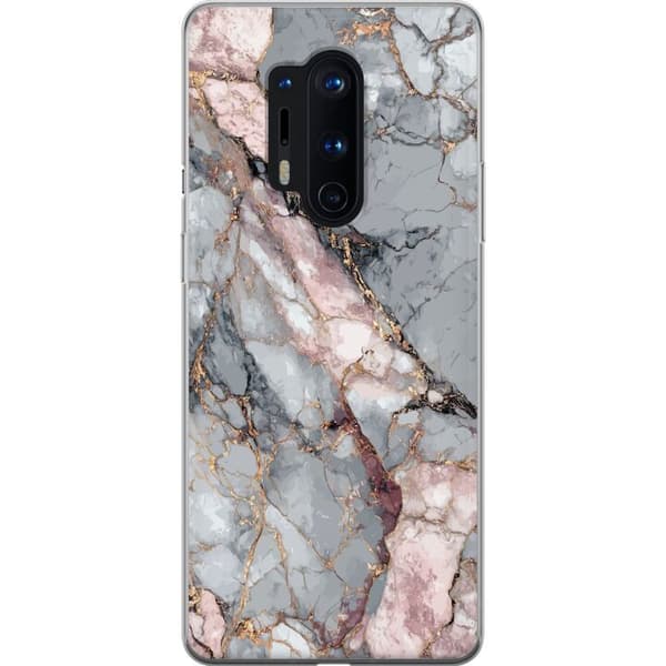 Kompatibelt Mobildeksel til OnePlus 8 Pro Elegant marmormønster i grått, rosa og hvitt med gullfargede årer
