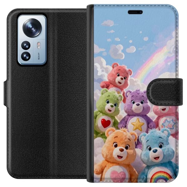 Kompatibel Tegnebogsetui til Xiaomi 12 Pro Søde farverige bamser med hjerter, stjerne og regnbue blandt bløde skyer blå