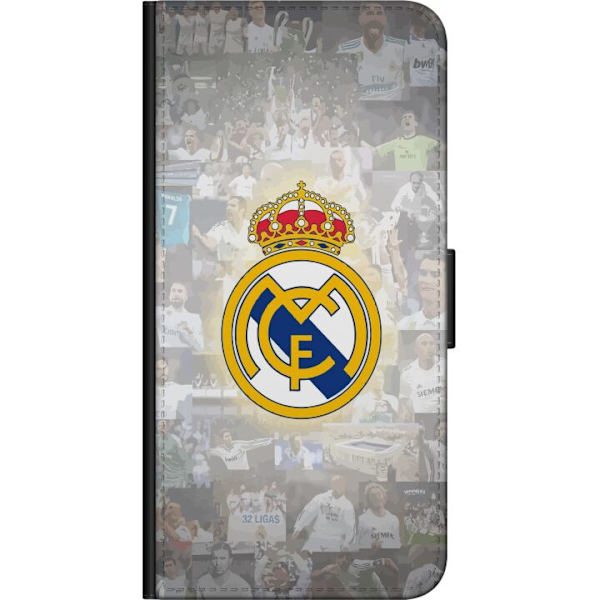 Xiaomi Redmi Note 9 4G Lompakkokotelo Real Madrid -emblem Jalkapallokerho Tunnuksella Valkoinen Kulta Design Mestarien Liiga Mestari La Liga Fanit Iko