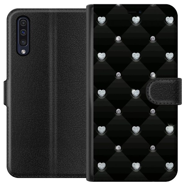 Samsung Galaxy A50 Lompakkokotelo Bling Sydän