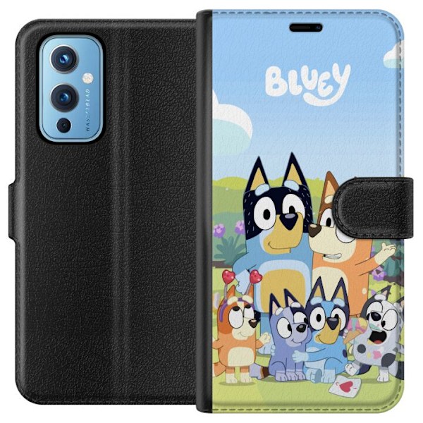 OnePlus 9 Plånboksfodral Bluey mobilskal med hela familjen i färgglad design