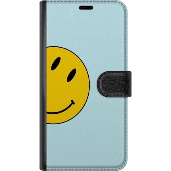 Kompatibel Tegnebogsetui til Google Pixel 10 Pro Minimalistisk motiv med stor gul smiley mod lyseblå baggrund blå