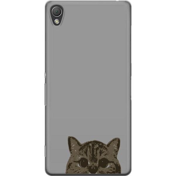 Sony Xperia Z3 Genomskinligt Skal Grå Kattblick – stilren kattdesign med grå bakgrund