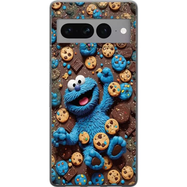 Kompatibelt Mobildeksel til Google Pixel 7 Pro Leken blå tegnet figur omgitt av informasjonskapsler blå