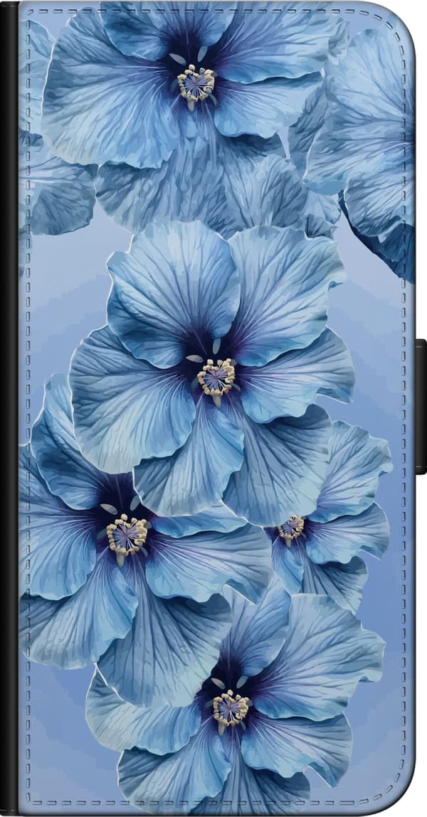 Kompatibel Tegnebogsetui til Sony Xperia 5 II Store lyseblå blomster med mørkeblå centre mod blå baggrund blå