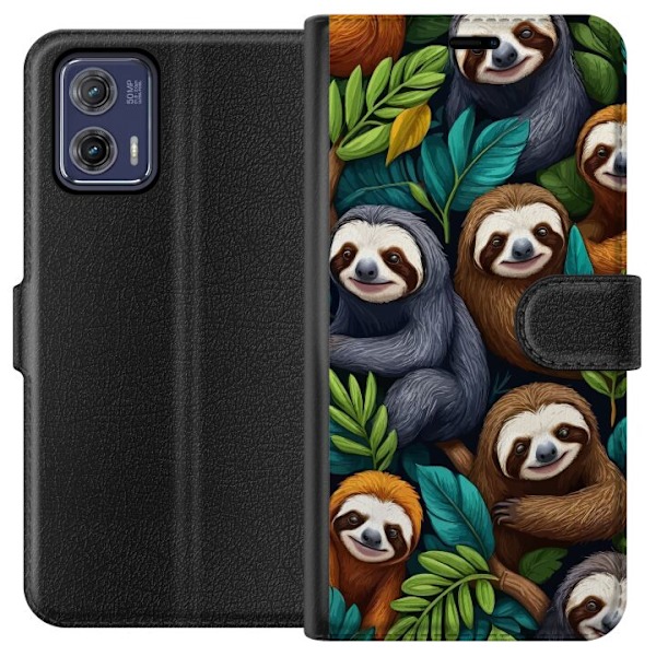 Motorola Moto G73 Lommeboketui Sengångarstil - avslappet motiv med søt dovendyr
