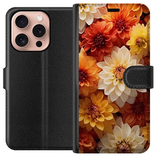 Apple iPhone 16 Pro Lommeboketui Oransje Blomster