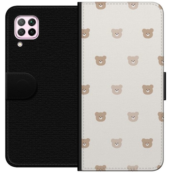 Huawei P40 lite Tegnebogsetui Teddybaggrund - søde teddybjør