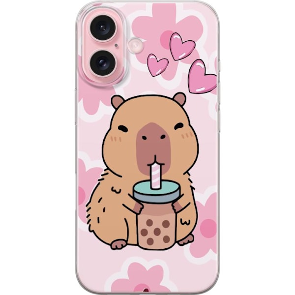 Apple iPhone 16 Gennemsigtig cover Kawaii Capybara Hjerte Anime Stil Sød Design Dyremotiv TikTok Populær Gave Pige