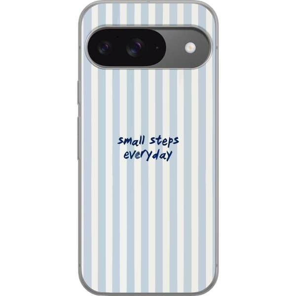 Kompatibelt Mobildeksel til Google Pixel 9 Pro Motiverende tekst med myke blå striper og rolig design, inspirerende sitater for hverdagens mål hvit