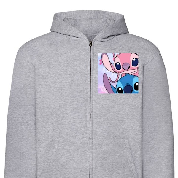 Zip-Hettegenser | Hettegenser med Glidelås for Voksne Stitch & Angel grå M