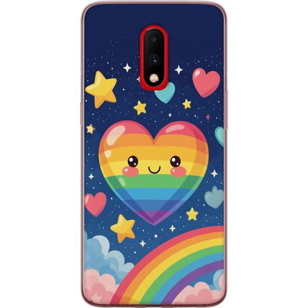 Kompatibelt Mobildeksel til OnePlus 7 Søt regnbuehjerte med stjerner, regnbue og skyer flerfarget