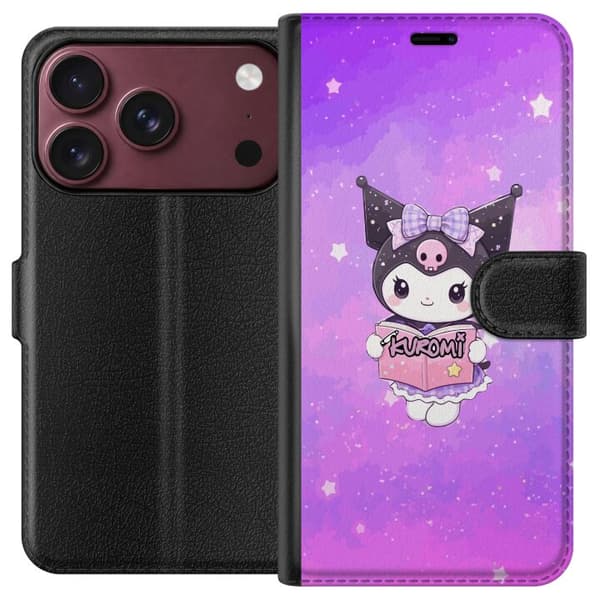 Kompatibel Tegnebogsetui til Apple iPhone 18 Pro Max Tegnet figur med en lyserød bog, sløjfe og stjerner mod en glitrende lilla baggrund lilla