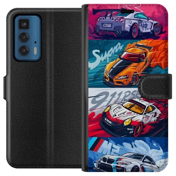 Motorola Edge 20 Pro Lompakkokotelo Nopeat Autot - Piirretty Kuvio Toiminnalla