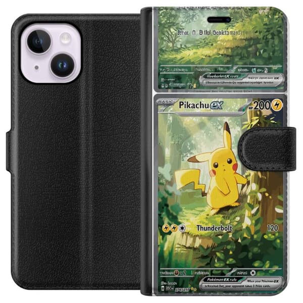 Kompatibel Tegnebogsetui til Apple iPhone 14 Plus Pikachu grøn