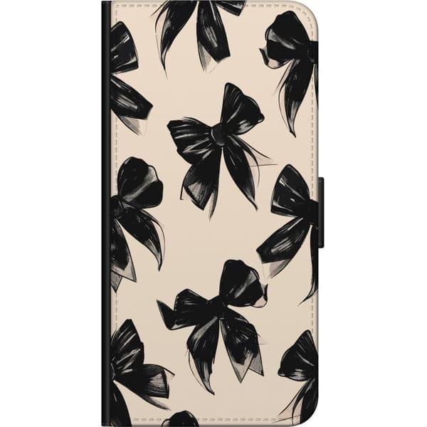 Kompatibel Tegnebogsetui til Huawei nova 8 Pro Sorte rosetter på beige baggrund i elegant grafisk mønster beige