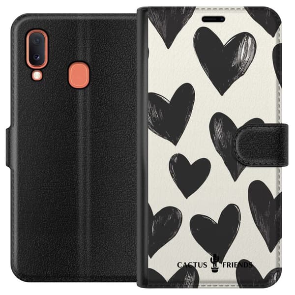 Kompatibelt Plånboksfodral till Samsung Galaxy A20e Cactus and Friends - Bold Black Love Pattern
