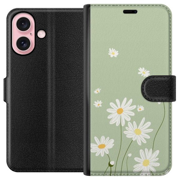 Apple iPhone 16 Plånboksfodral Prästkragar – blommigt mön
