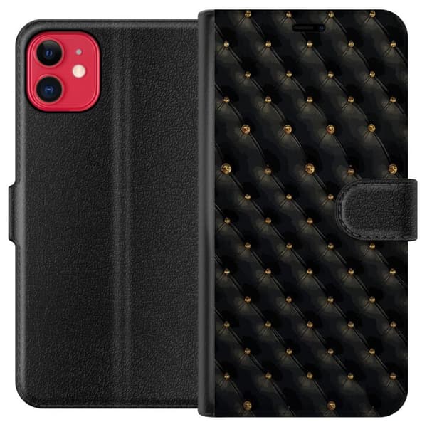 Kompatibel Tegnebogsetui til Apple iPhone 11 Sort geometrisk diamantmønster med små guldfarvede dekorative detaljer sort