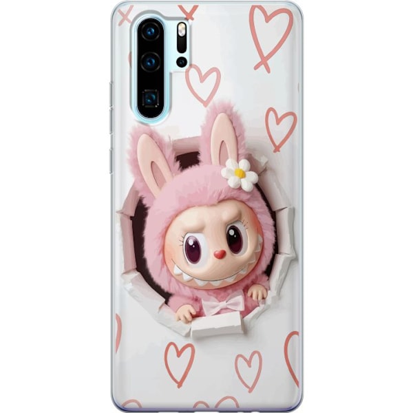 Huawei P30 Pro Genomskinligt Skal Labubu Hjärtbakgrund Pop Mart Kärlek Tema Figur Design Populärt Motiv Samlarfigur Art Toy Serie