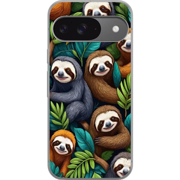 Google Pixel 9 Pro Gennemsigtig cover Sengångarstil - afslappet motiv med sød dovendyr