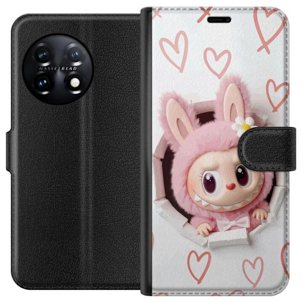 OnePlus 11R Lompakkokotelo Labubu Sydän Taustakuva Pop Mart Rakkausteema Hahmodesign Suosittu Motiivi Keräilytaideteossarja