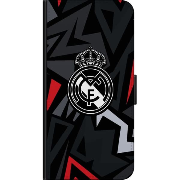 Kompatibel Tegnebogsetui til Huawei P40 lite E Kronet monogram med geometriske linjer - emblemotiv i sort, rødt og gråt sort