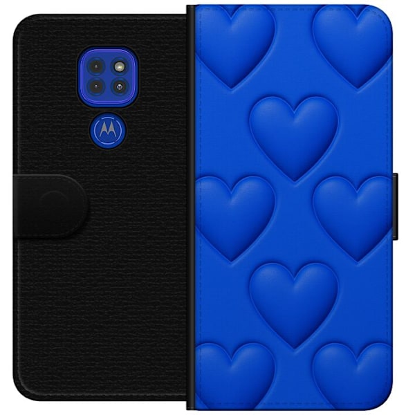 Motorola Moto G9 Play Tegnebogsetui Blå Hjerter