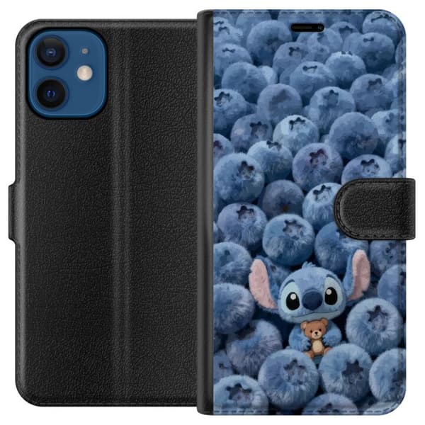 Kompatibel Tegnebogsetui til Apple iPhone 12 mini Sød, fluffy blå figur med en lille bamse blandt bløde blåbær blå