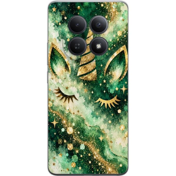 Kompatibelt Mobilskal till Xiaomi Redmi Note 15 Pro+ Smaragdhorn – Enhörningsansikte i gröna nyanser. Ett dekorativt bildmotiv med måleriska detaljer grön