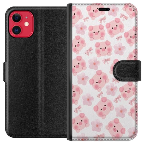 Kompatibel Tegnebogsetui til Apple iPhone 11 Søde grise med blomster og sløjfer i lyserøde mønstre