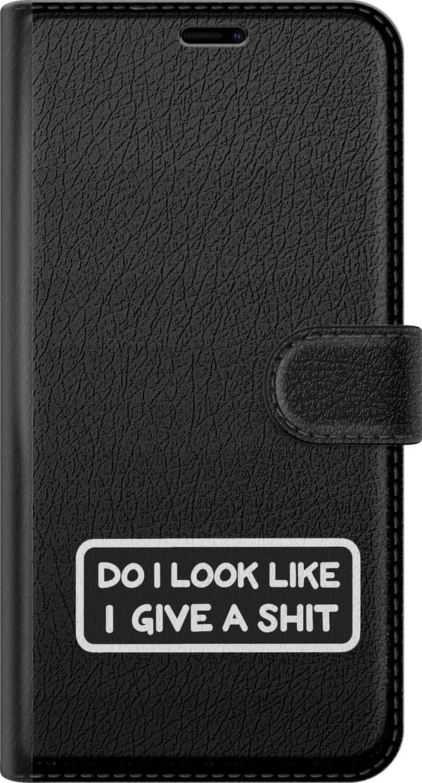 Kompatibel Tegnebogsetui til Apple iPhone 8 Plus Holdningscitat - Sort motiv med Do I Look Like I Give a Shit - Tekstmotiv. sort