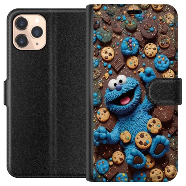 Kompatibelt Plånboksfodral till Apple iPhone 11 Pro Lekfull blå tecknad figur omgiven av kakor blå