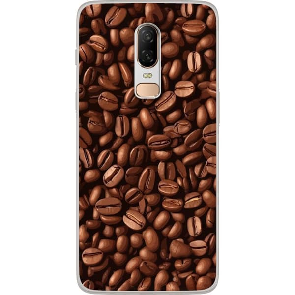 Kompatibel Mobilcover til OnePlus 6 Kaffebönor närbild brun