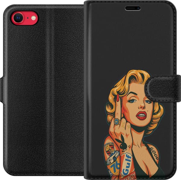 Kompatibel Tegnebogsetui til Apple iPhone 8 Blond kvinde i popkunststil med tatoveringer og løftet langfinger mod sort baggrund sort