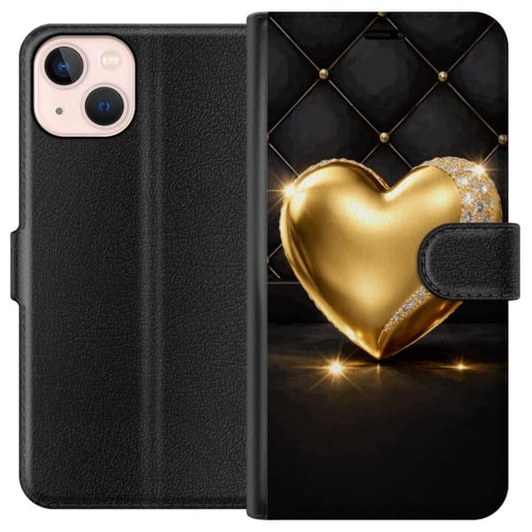 Kompatibelt Lommeboketui til Apple iPhone 13 mini Gyldent hjerte med diamantkant