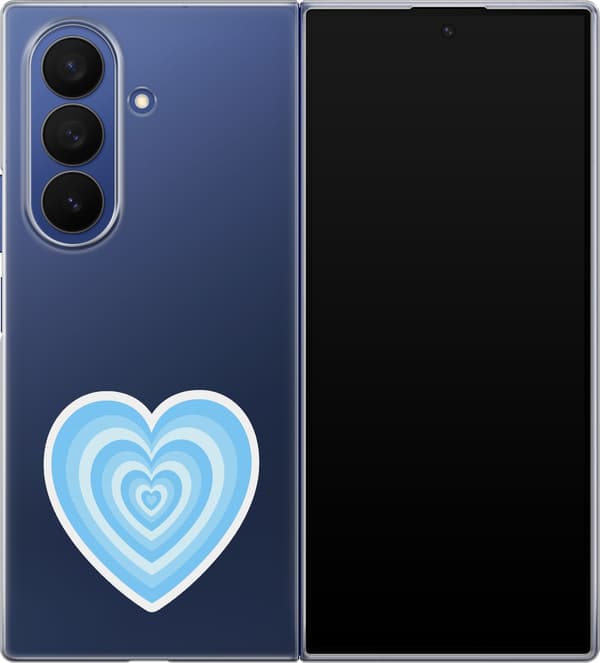 Kompatibelt Mobildeksel til Samsung Galaxy Z Fold7 Blått ringhjerte - Blått motiv med blått hjerte med konsentriske ringer. blå