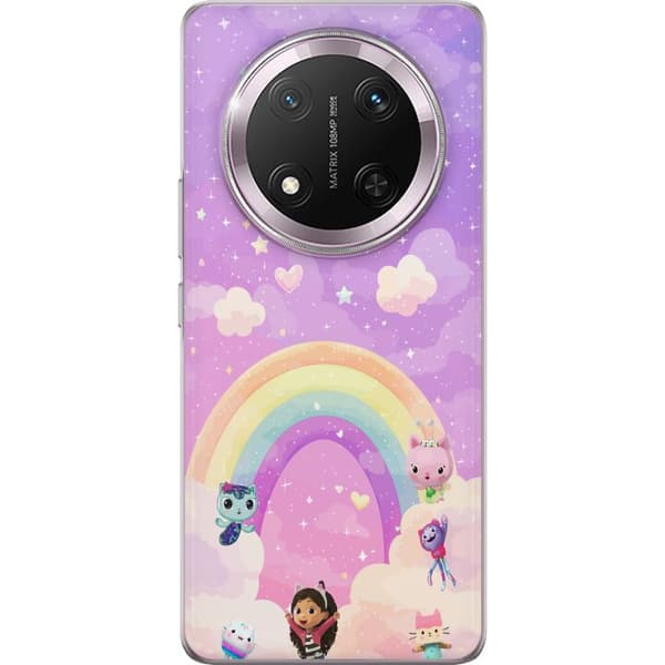 Kompatibelt Mobilskal till Honor Magic7 Lite Gabby med regnbåge och kattvänner i magisk himmel lila