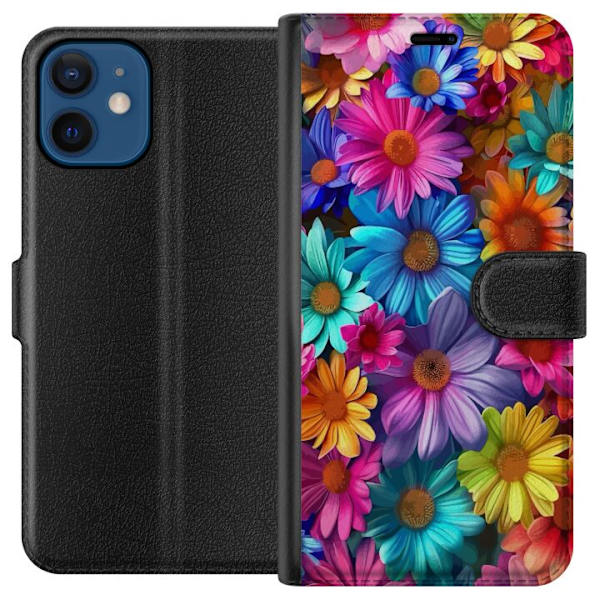 Apple iPhone 12 mini Plånboksfodral Gerbera Blommor Färgglad Dekor Blommotiv Populärt Heminredning Färg Rik Väggkonst Design