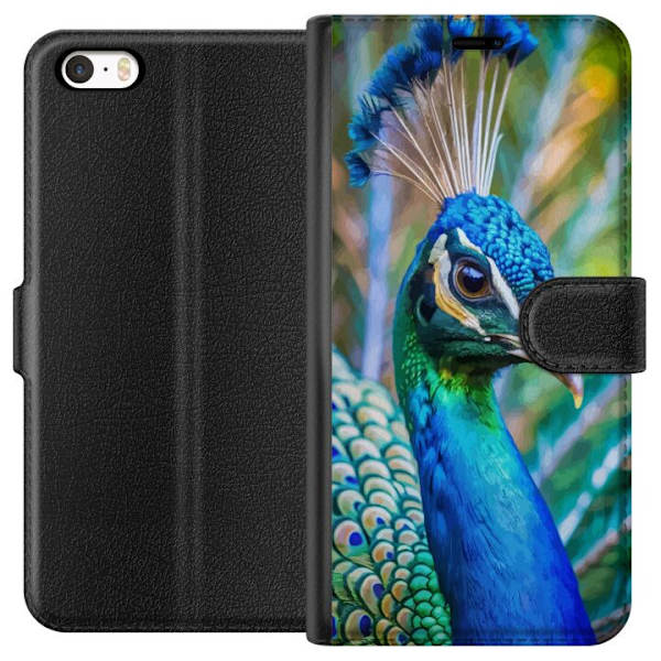 Apple iPhone 5s Plånboksfodral Påfågel Fjädrar Färgstark Design Fågelmotiv Exotiskt Grafiskt Motiv Natur Lyxig Dekoration