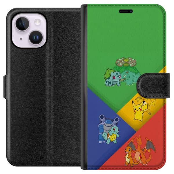 Kompatibelt Lommeboketui til Apple iPhone 14 Plus Første utviklinger med Bulbasaur, Charmander, Squirtle og Pikachu flerfarget