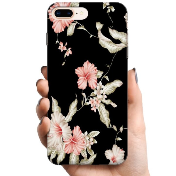 Apple iPhone 8 Plus TPU Mobilcover Floral Mønster Sort