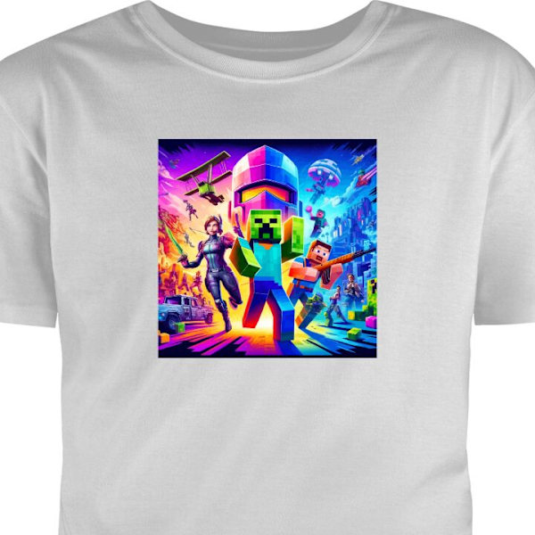 T-shirt för Vuxen | Klassisk Vuxen-T-shirt Fortnite vs Minecr grå M