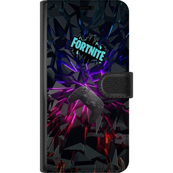 Kompatibel Tegnebogsetui til Apple iPhone 14 Pro Max Gamingmotiv med spilcontroller, mørke geometriske former og farverigt neonlys sort