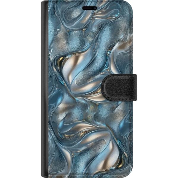 Kompatibel Tegnebogsetui til Apple iPhone 8 Plus Abstrakt flydende krom i sølv og blå metallisk effekt sølv
