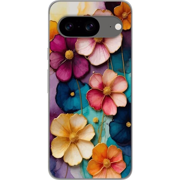 Google Pixel 8 Genomskinligt Skal Blommor Färger