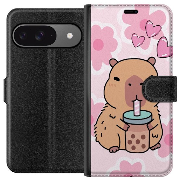 Google Pixel 9 Pro Lompakkokotelo Kawaii Capybara Sydän Anime